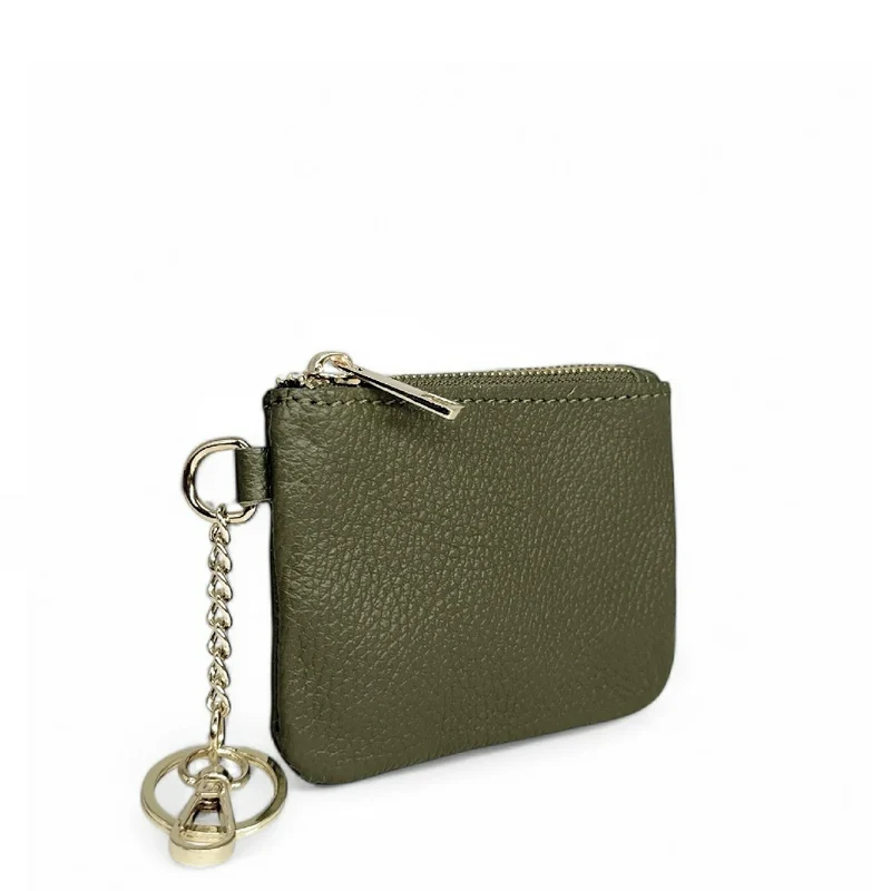 Porte-monnaie porte-clés en cuir grainé POCKET Vert kaki