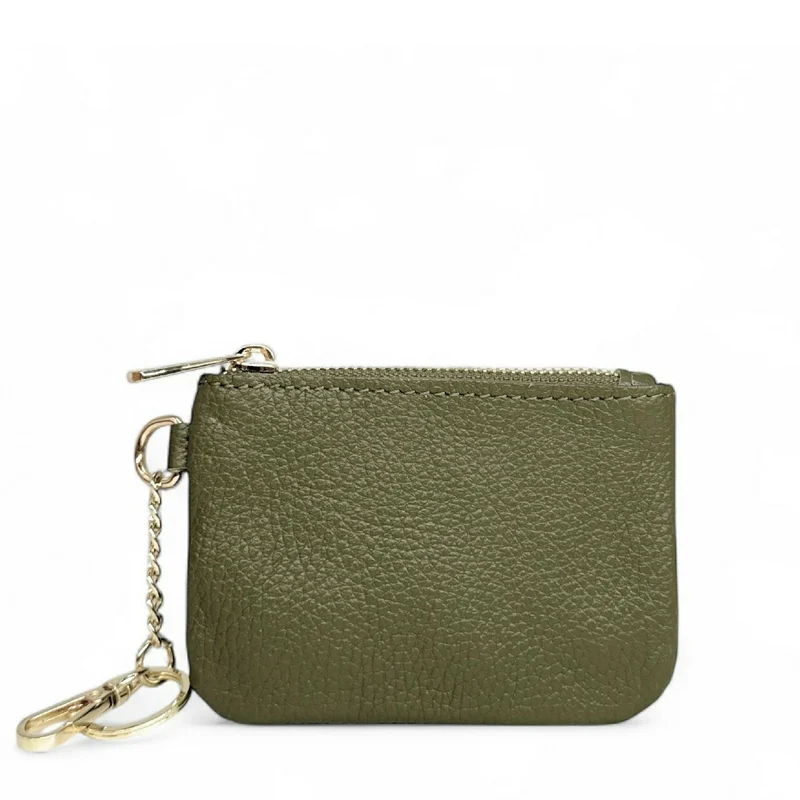 Porte-monnaie porte-clés en cuir grainé POCKET Vert kaki