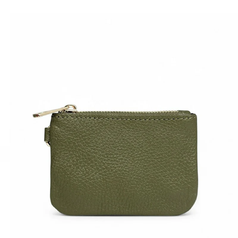 Porte-monnaie porte-clés en cuir grainé POCKET Vert kaki