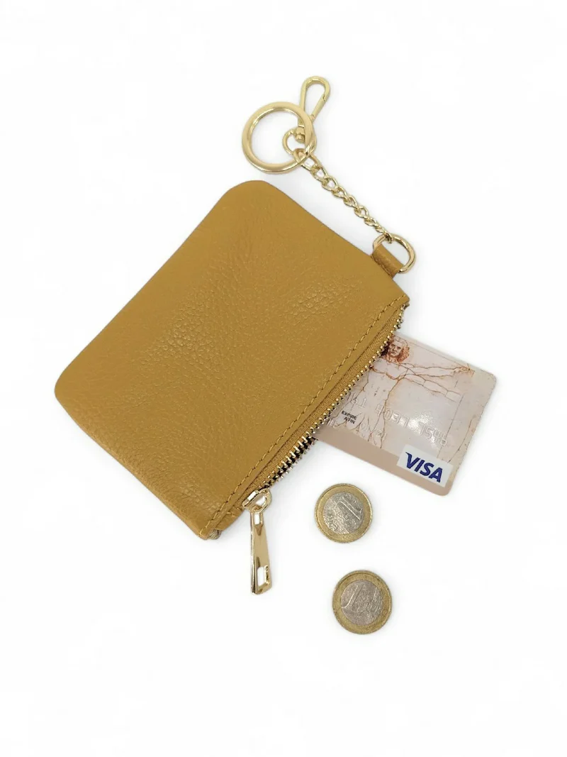 Porte-monnaie porte-clés en cuir grainé POCKET Jaune tournesol