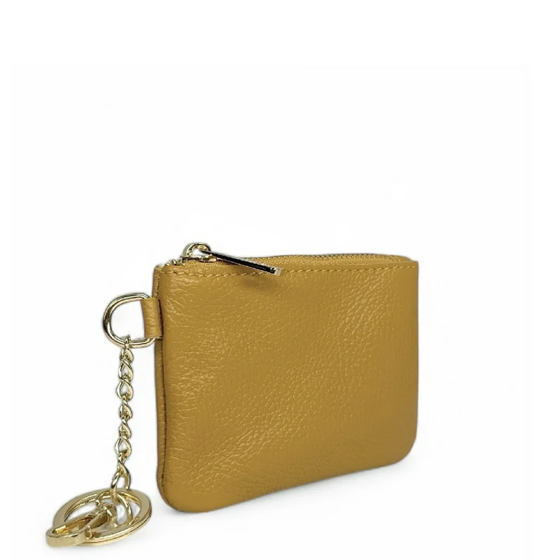 Porte-monnaie porte-clés en cuir grainé POCKET Jaune tournesol