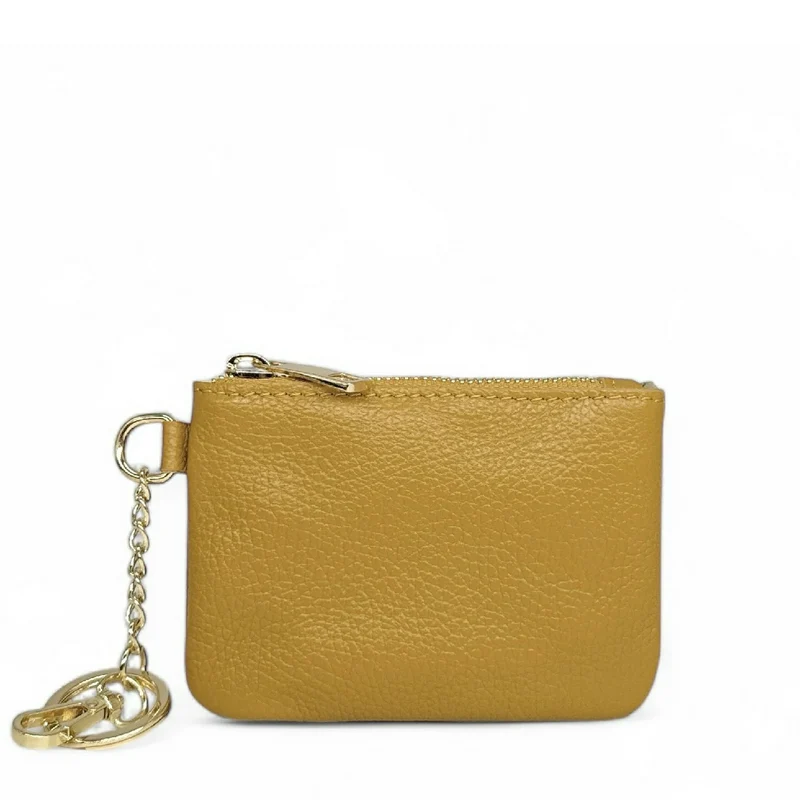 Porte-monnaie porte-clés en cuir grainé POCKET Jaune tournesol
