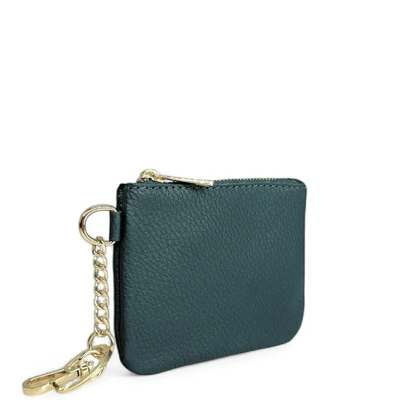 Porte-monnaie porte-clés en cuir grainé POCKET Bleu vert canard