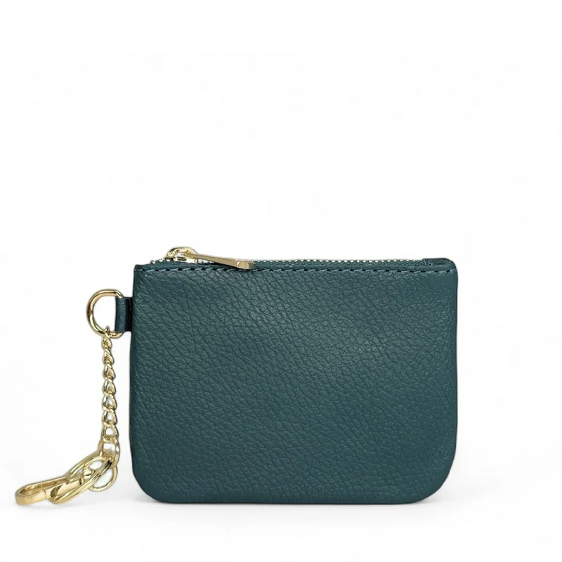Porte-monnaie porte-clés en cuir grainé POCKET Bleu vert canard
