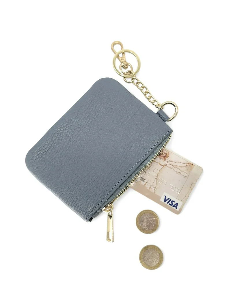 Porte-monnaie porte-clés en cuir grainé POCKET Bleu glacier