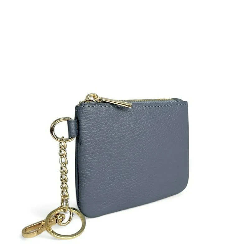 Porte-monnaie porte-clés en cuir grainé POCKET Bleu glacier