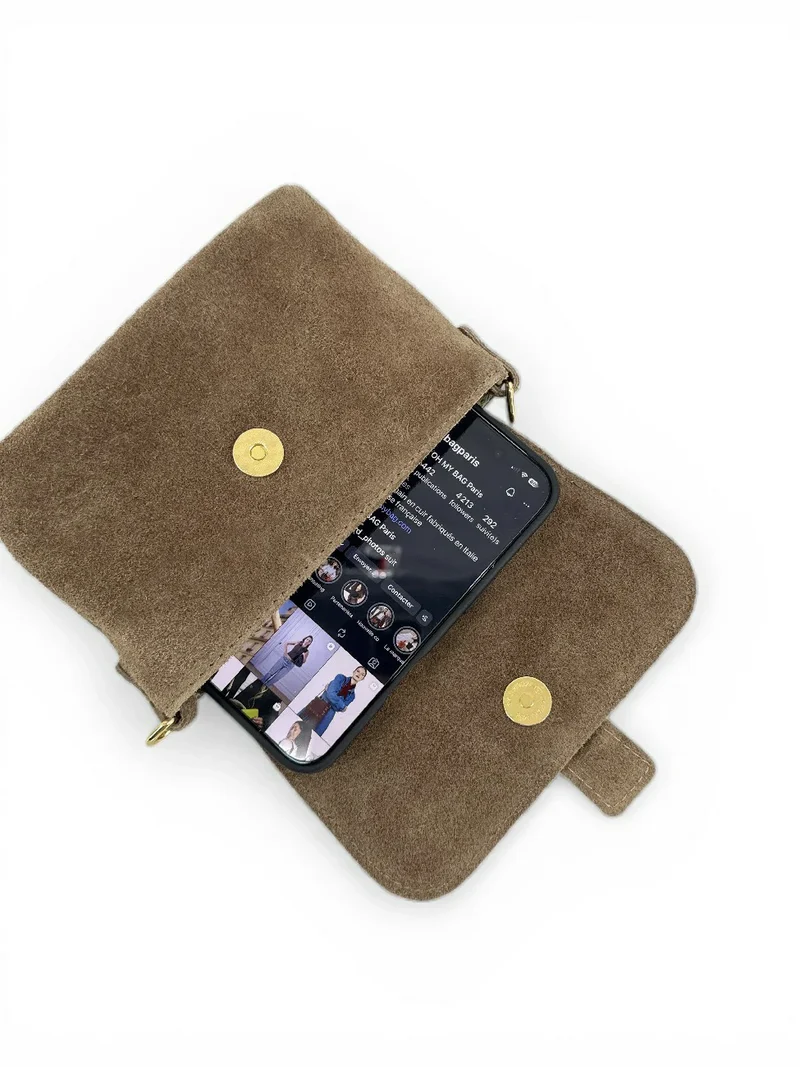 Micro-sac en daim BERLINGOT SUEDE Taupe foncé