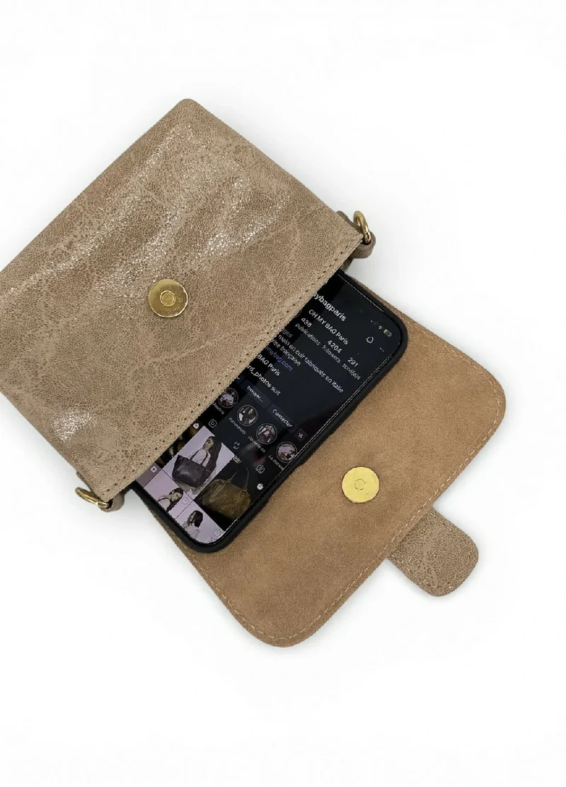 Micro sac en cuir brossé BERLINGOT Taupe