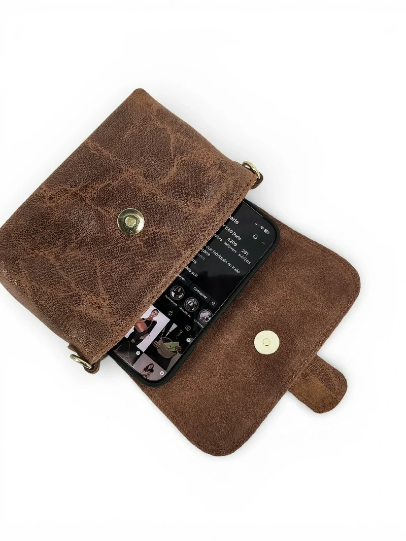 Micro sac en cuir brossé BERLINGOT Châtaigne