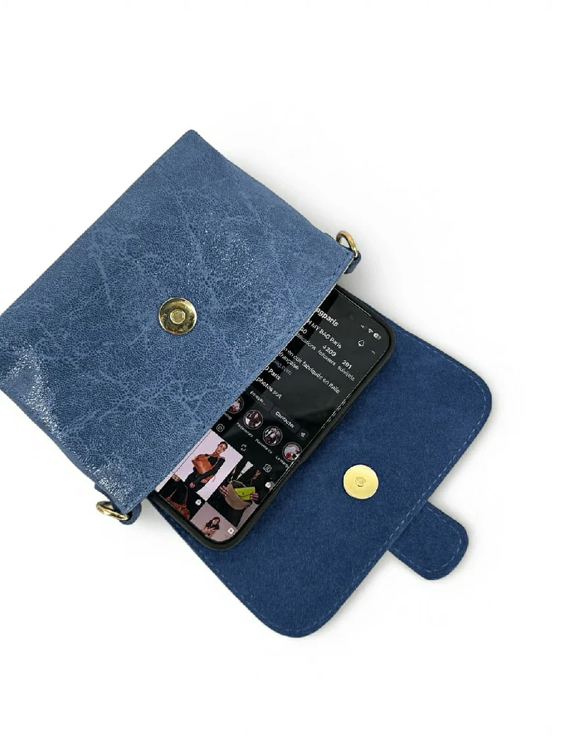 Micro sac en cuir brossé BERLINGOT Bleu denim