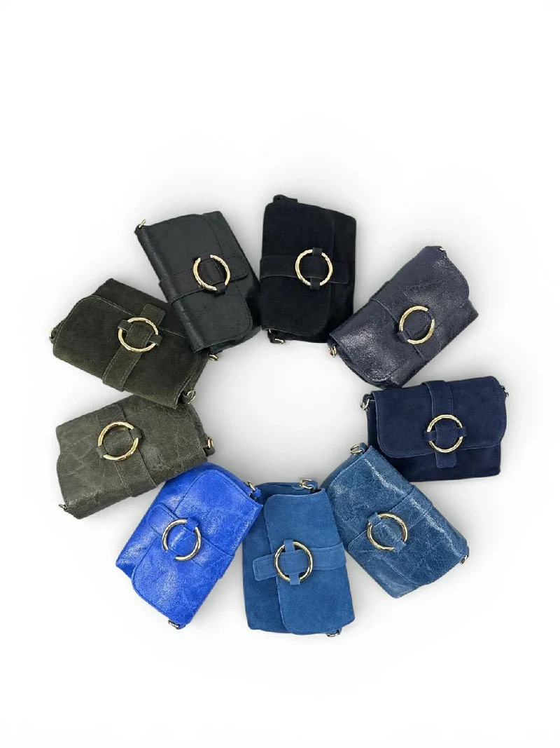Micro sac en cuir brossé BERLINGOT Bleu denim