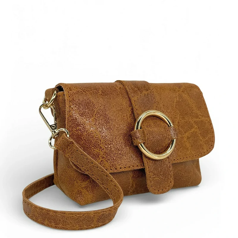 Micro sac en cuir brossé BERLINGOT Camel foncé