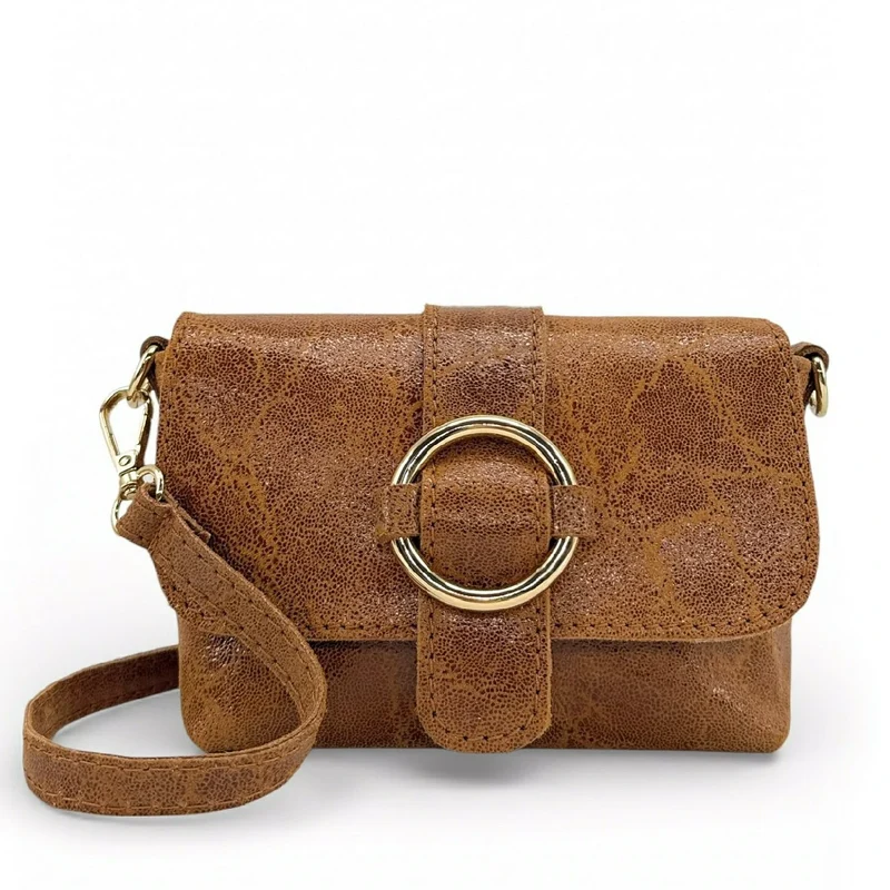 Micro sac en cuir brossé BERLINGOT Camel foncé