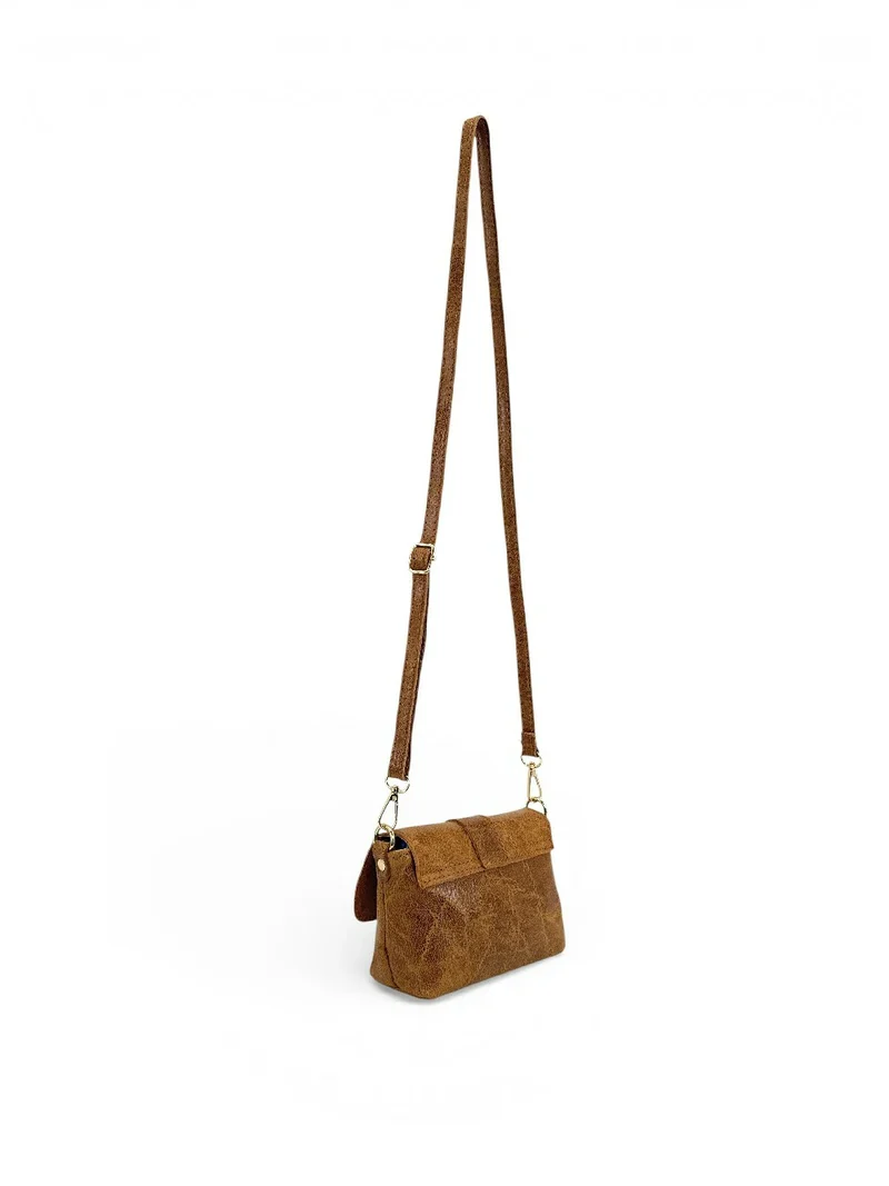 Micro sac en cuir brossé BERLINGOT Camel foncé
