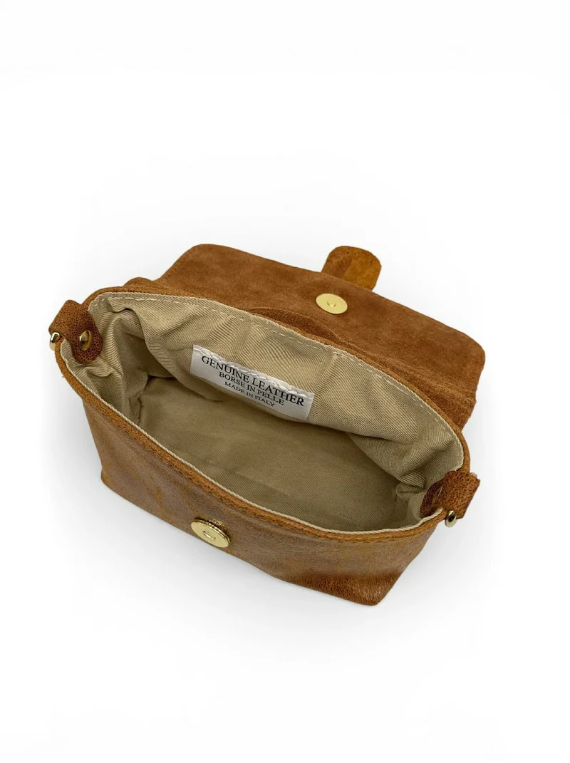 Micro sac en cuir brossé BERLINGOT Camel foncé