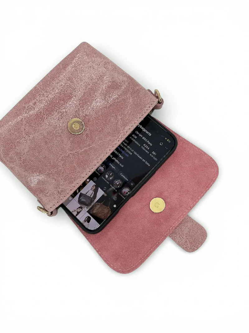 Micro sac en cuir brossé BERLINGOT Rose pastel