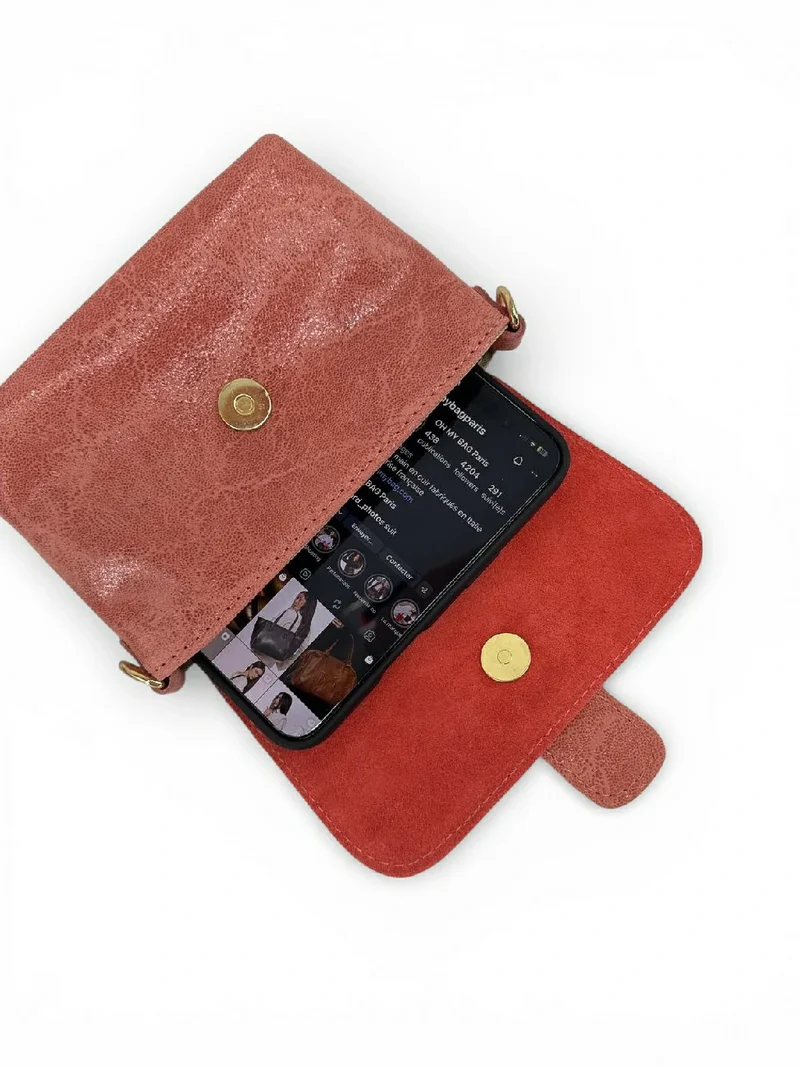 Micro sac en cuir brossé BERLINGOT Rose saumon