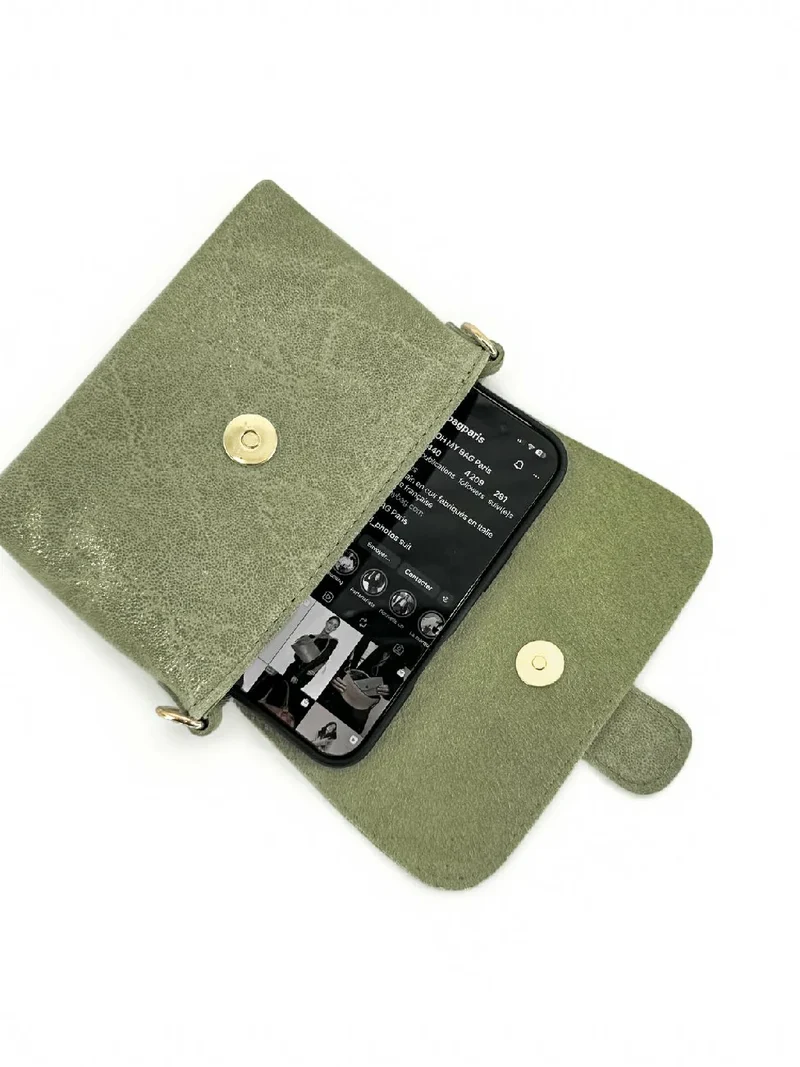 Micro sac en cuir brossé BERLINGOT Vert amande
