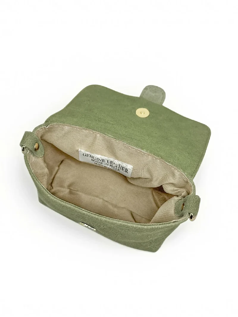 Micro sac en cuir brossé BERLINGOT Vert amande