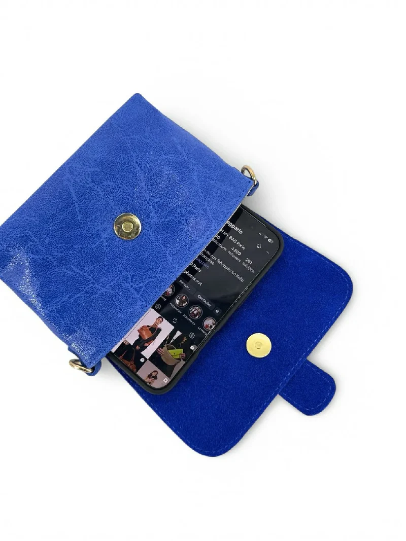Micro sac en cuir brossé BERLINGOT Bleu roi