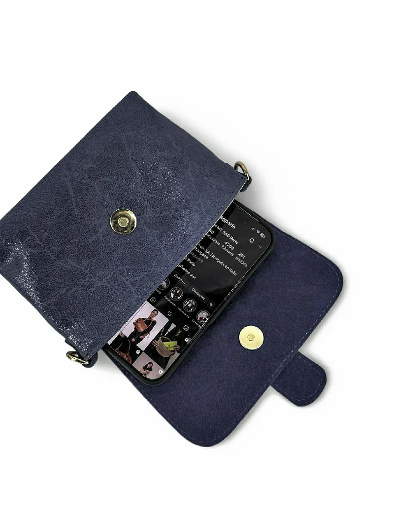 Micro sac en cuir brossé BERLINGOT Bleu marine