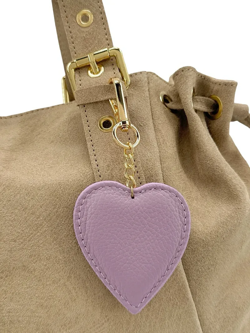 Porte-clés en cuir grainé COEUR Lilas