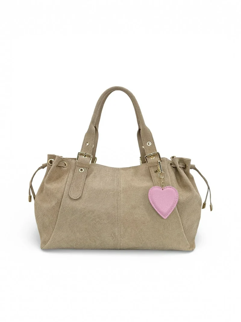Porte-clés en cuir grainé COEUR Rose pastel