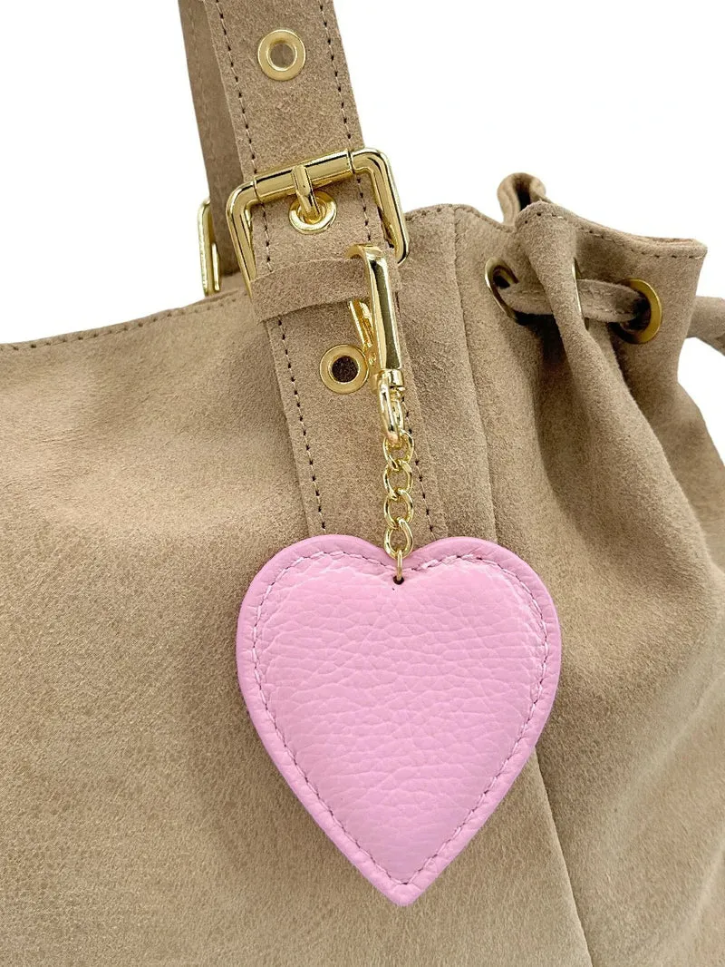 Porte-clés en cuir grainé COEUR Rose pastel