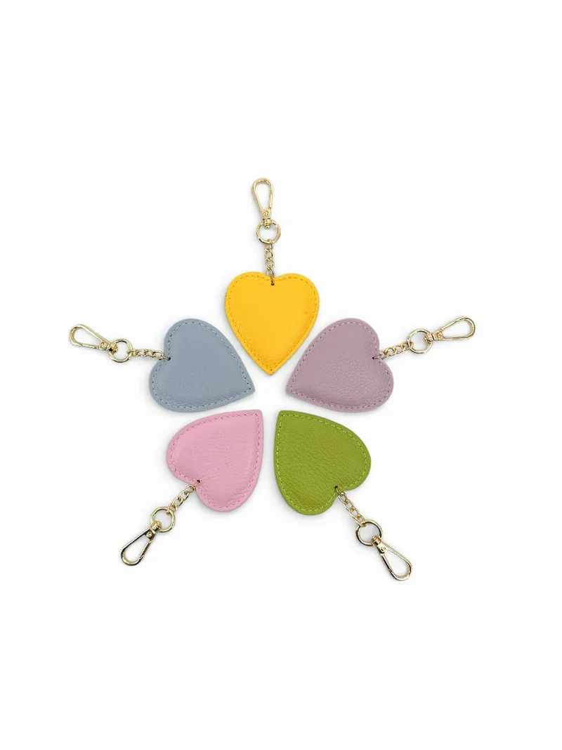 Porte-clés en cuir grainé COEUR Rose pastel