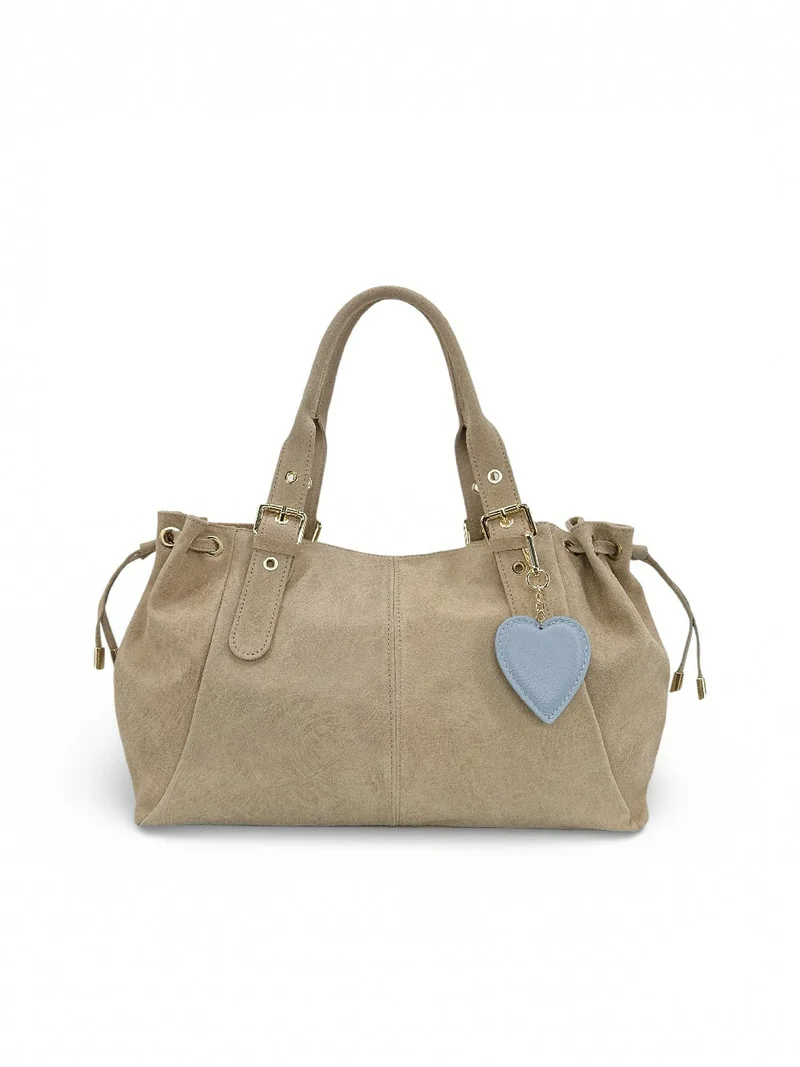 Porte-clés en cuir grainé COEUR Bleu pastel