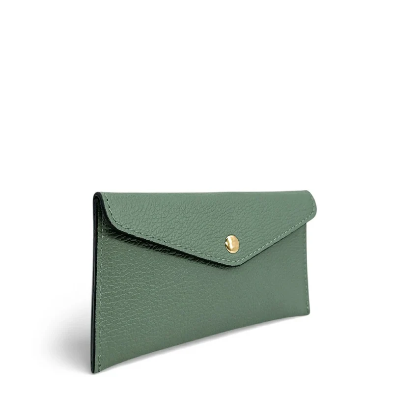Pochette enveloppe en cuir grainé CLOE Vert amande