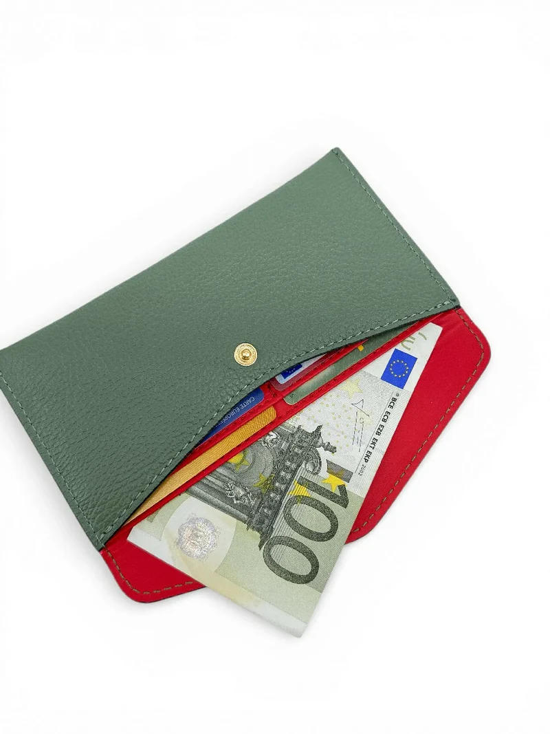 Pochette enveloppe en cuir grainé CLOE Vert amande