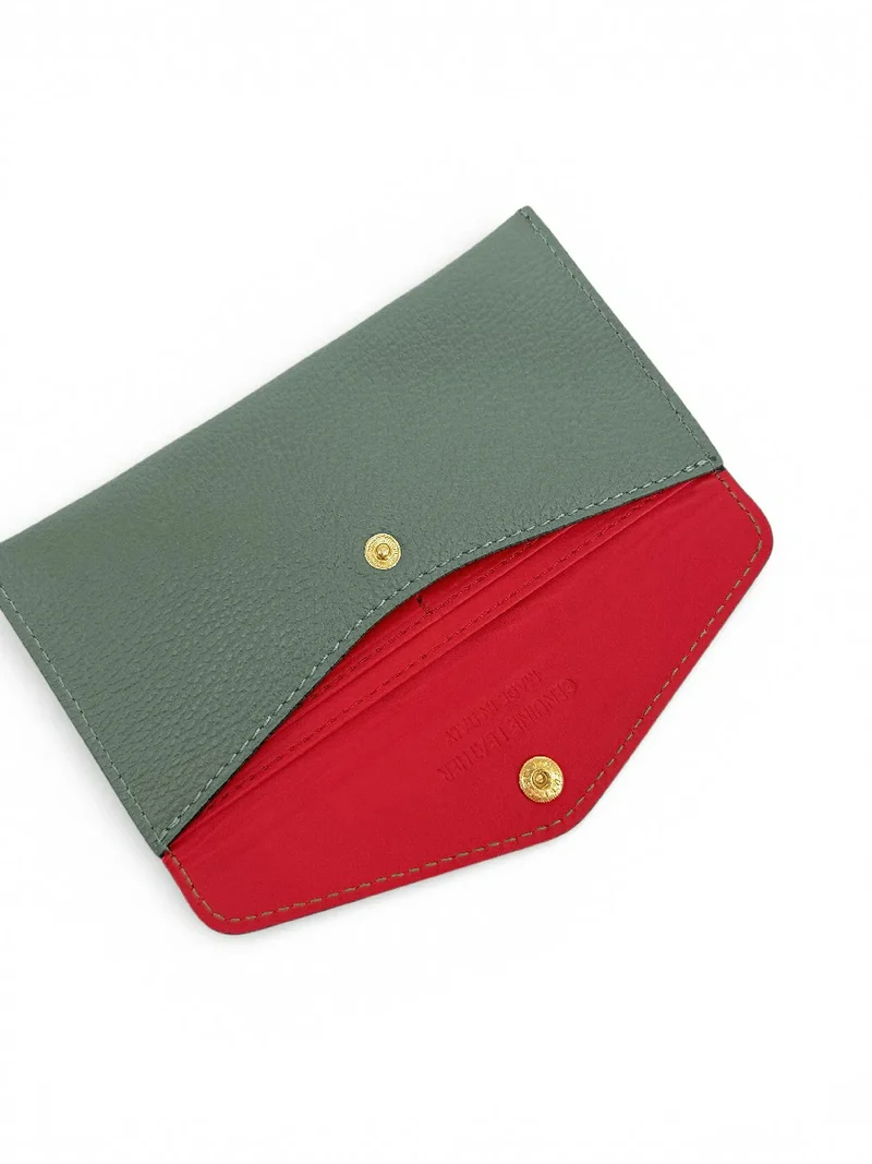 Pochette enveloppe en cuir grainé CLOE Vert amande