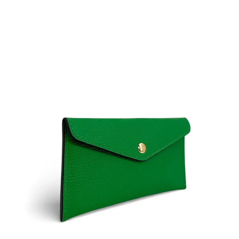 Pochette enveloppe en cuir grainé CLOE Vert anglais