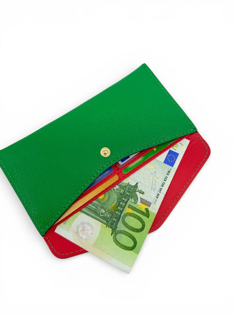 Pochette enveloppe en cuir grainé CLOE Vert anglais