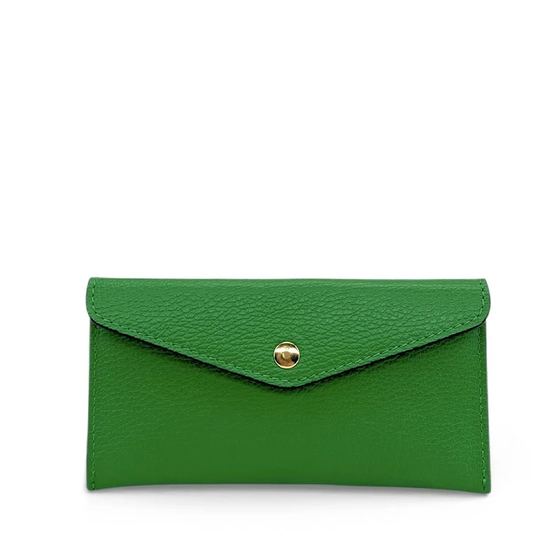 Pochette enveloppe en cuir grainé CLOE Vert anglais