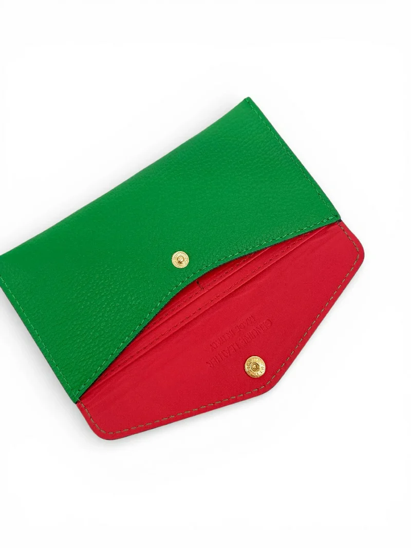 Pochette enveloppe en cuir grainé CLOE Vert anglais