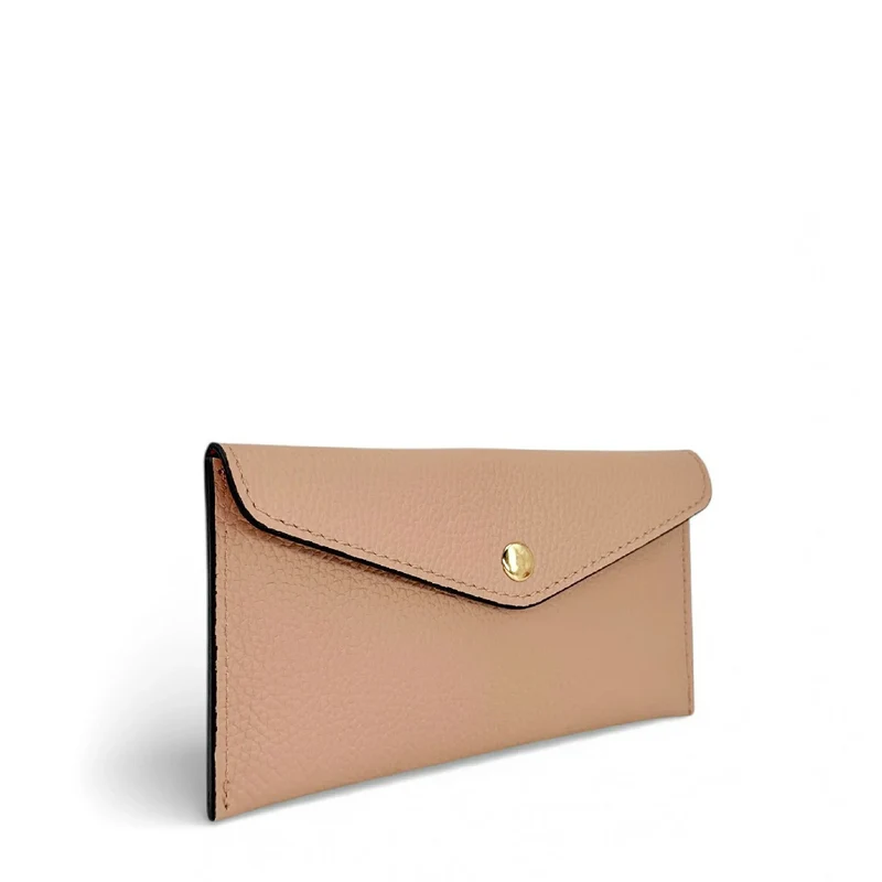 Pochette enveloppe en cuir grainé CLOE Rose nude