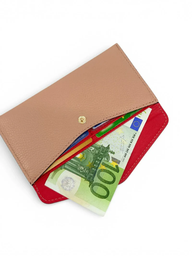 Pochette enveloppe en cuir grainé CLOE Rose nude
