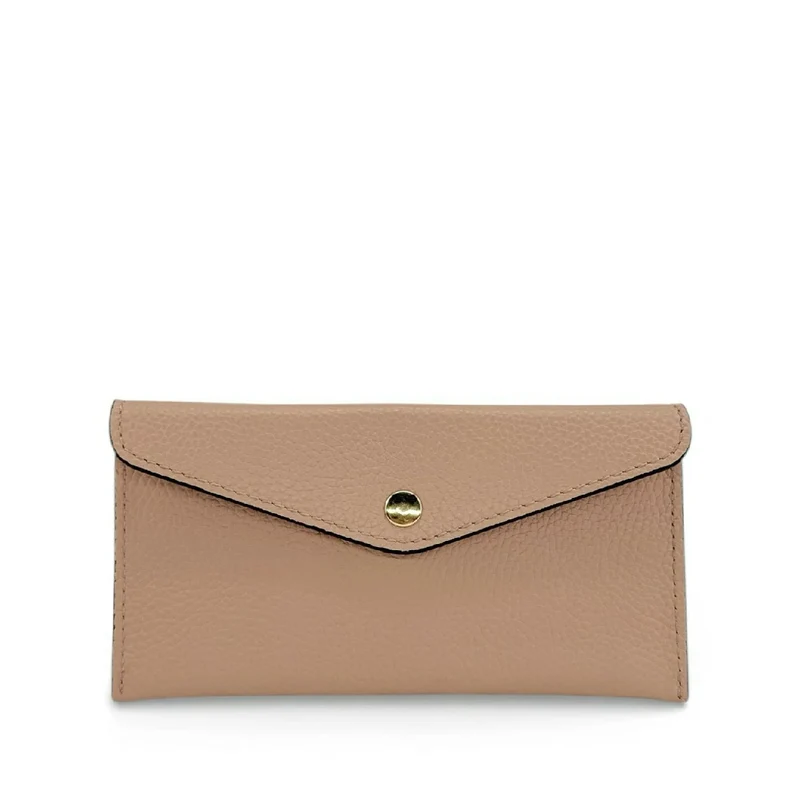 Pochette enveloppe en cuir grainé CLOE Rose nude
