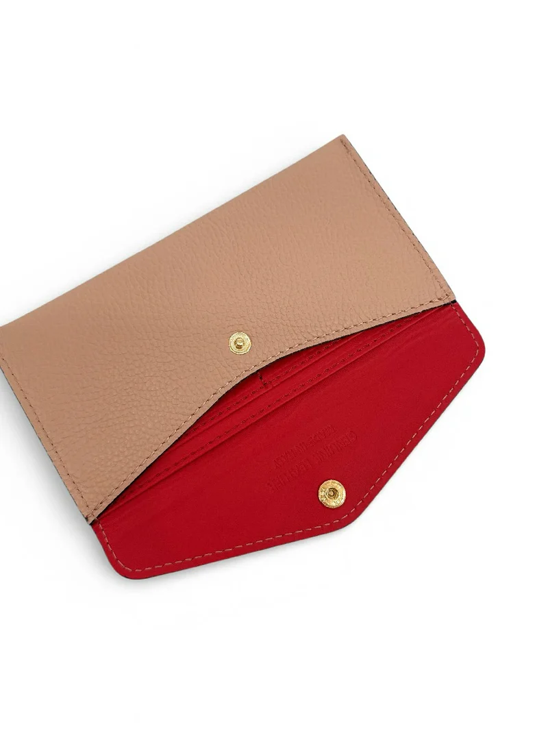 Pochette enveloppe en cuir grainé CLOE Rose nude