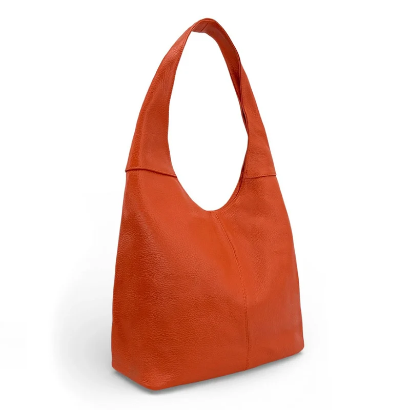 Sac HOBO en cuir grainé ELLEN Orange mandarine