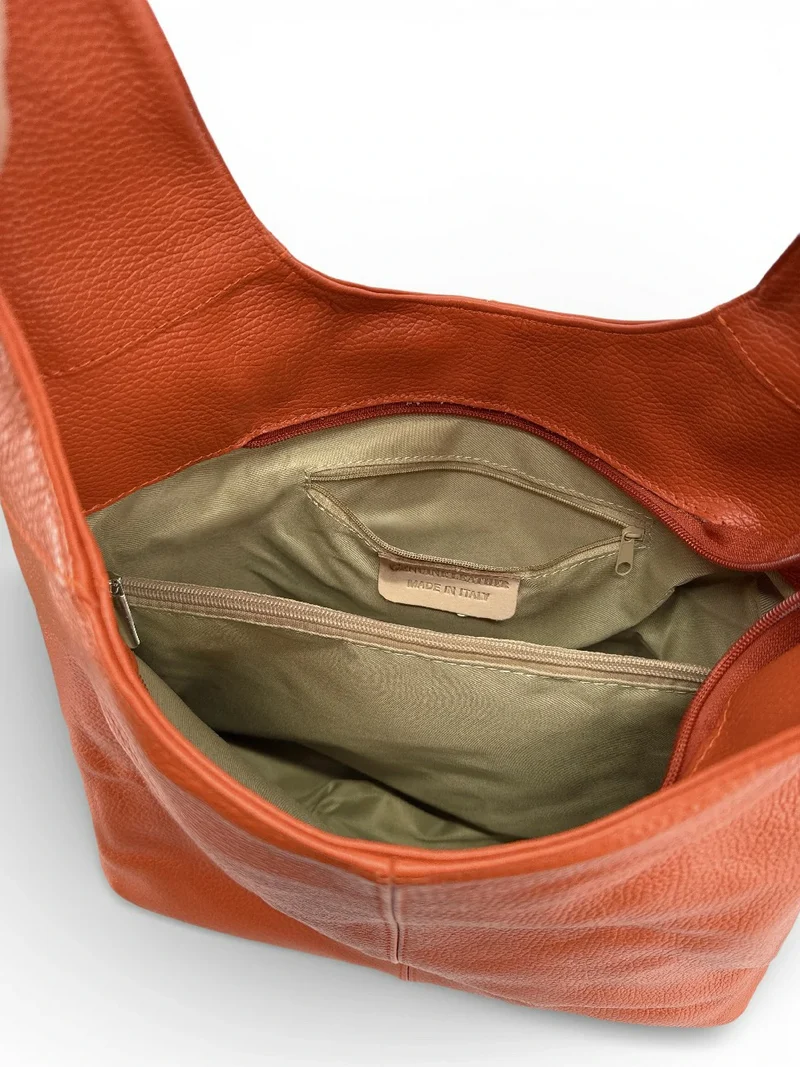 Sac HOBO en cuir grainé ELLEN Orange mandarine