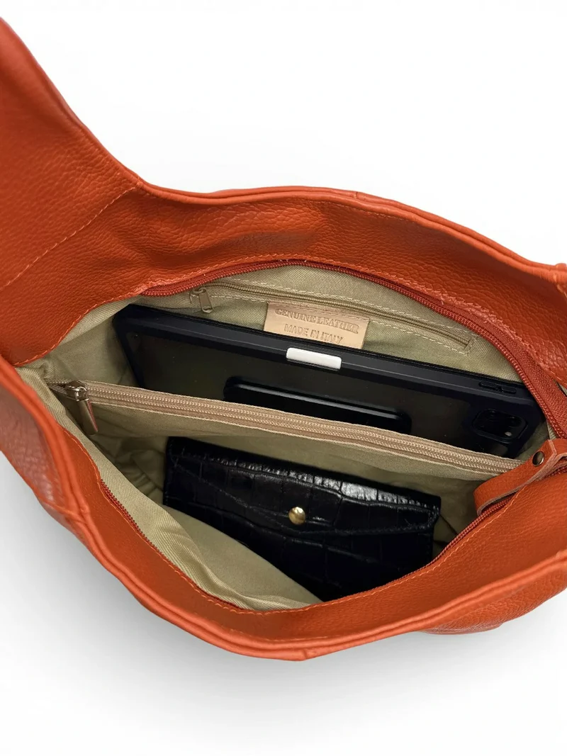 Sac HOBO en cuir grainé ELLEN Orange mandarine