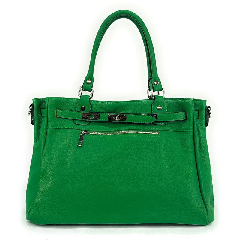 Sac cabas en cuir grainé JANET SILVER Vert anglais