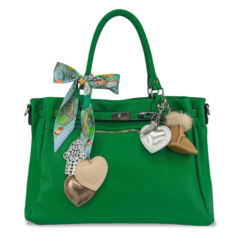 Sac cabas en cuir grainé JANET SILVER Vert anglais