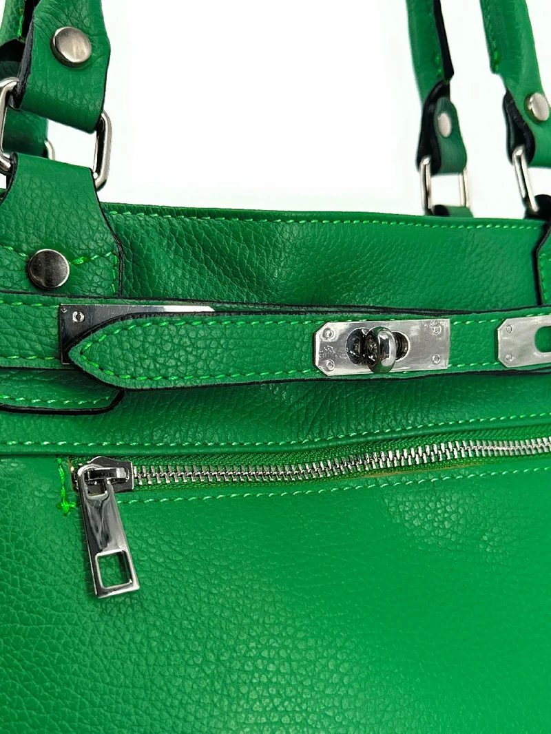 Sac cabas en cuir grainé JANET SILVER Vert anglais