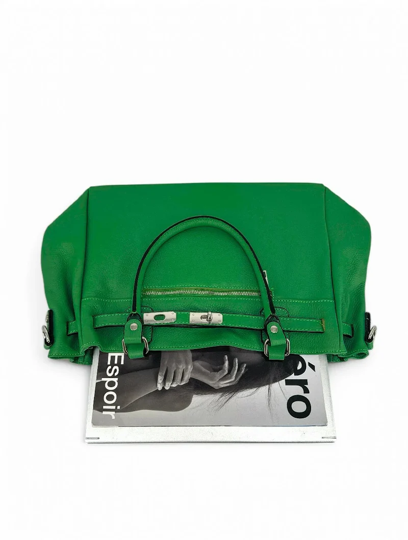 Sac cabas en cuir grainé JANET SILVER Vert anglais