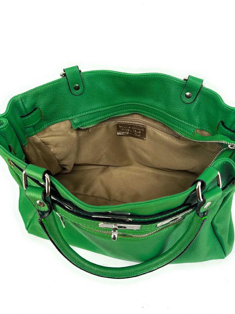 Sac cabas en cuir grainé JANET SILVER Vert anglais