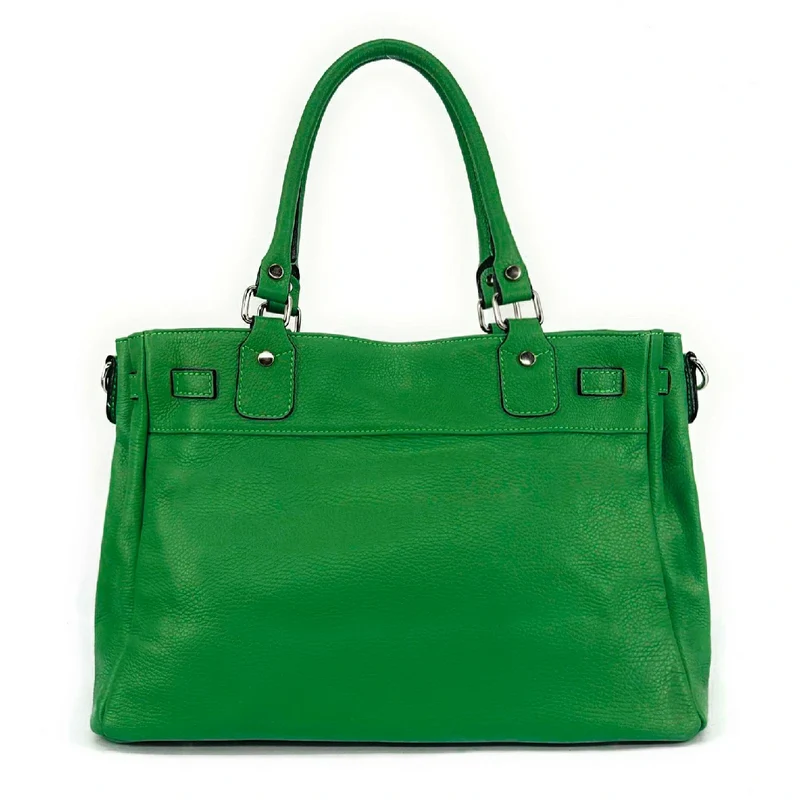 Sac cabas en cuir grainé JANET SILVER Vert anglais